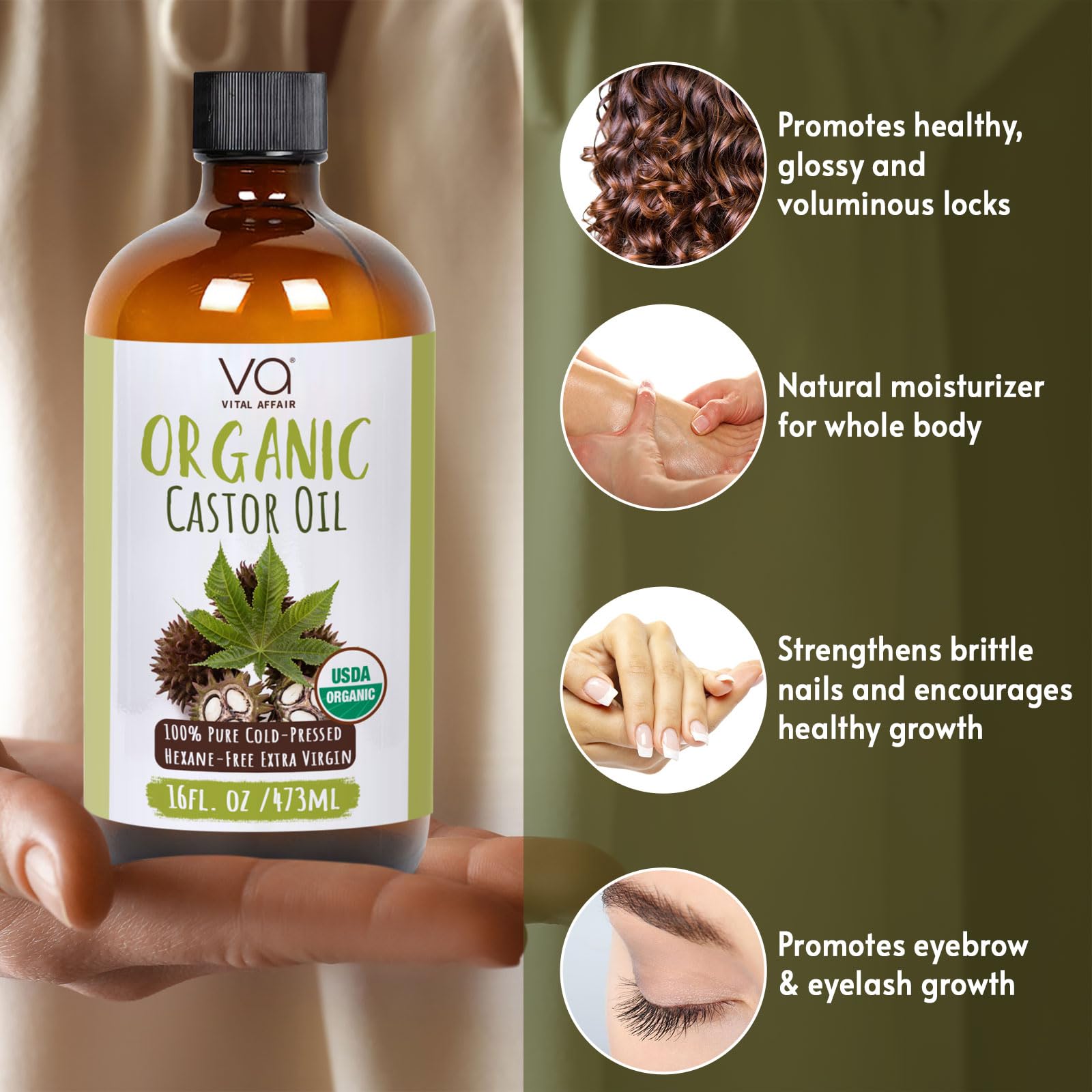 VITAL AFFAIR hair growth application using pure castor oil for scalp nourishment.