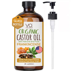 VITAL AFFAIR Organic Castor & Frankincense Oil bottle for hair and skin nourishment.