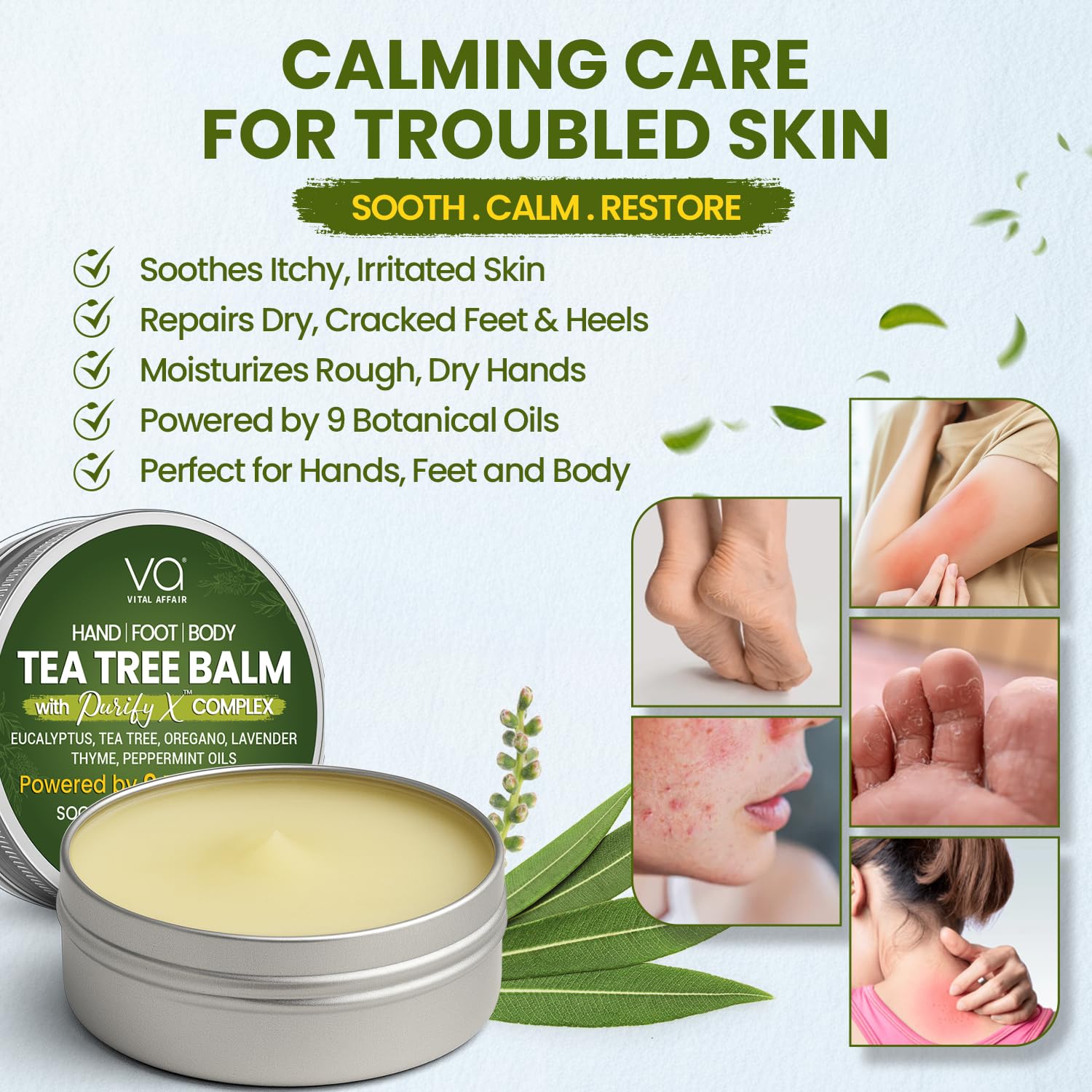VITAL AFFAIR Tea Tree Balm for foot care on cracked heels.