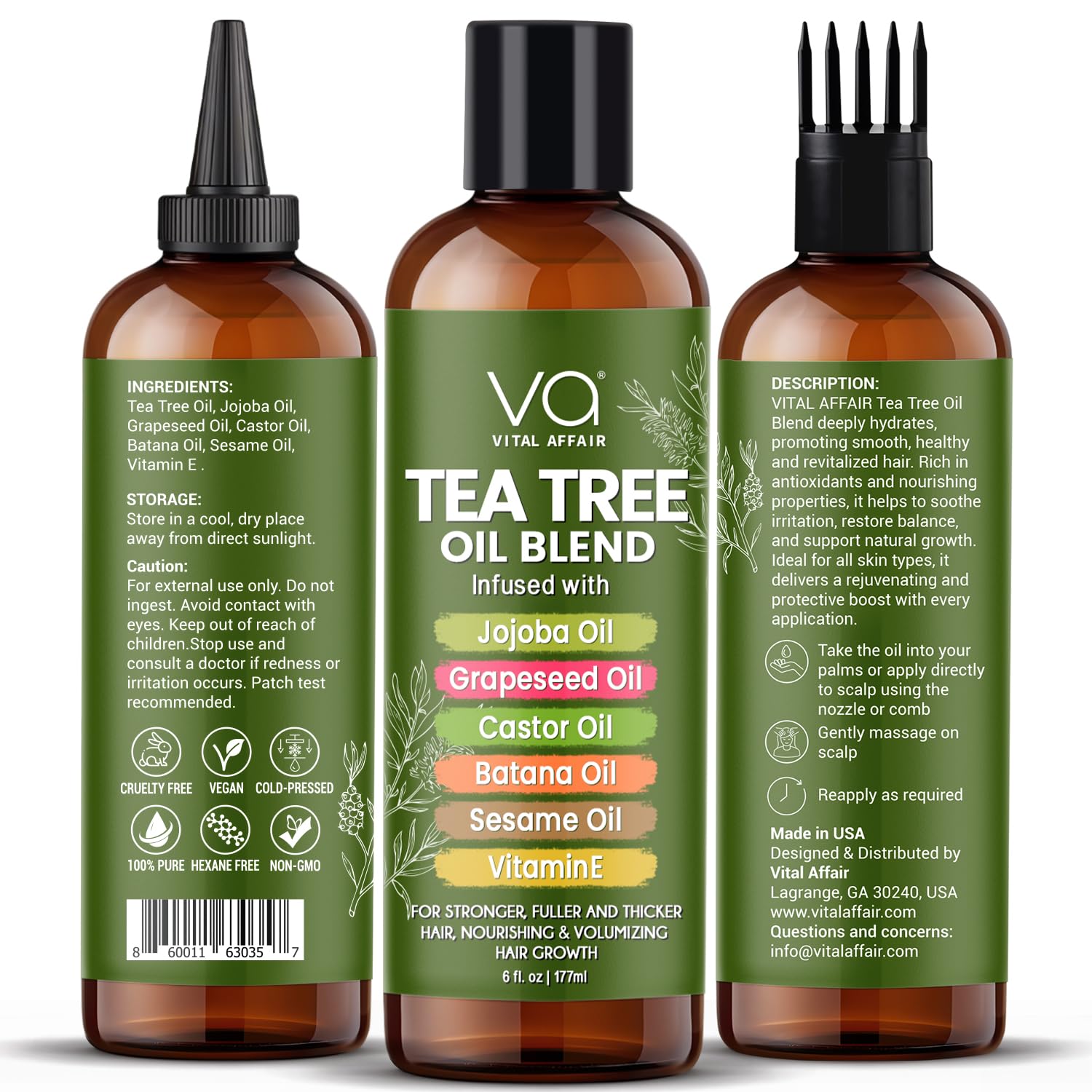 VITAL AFFAIR Tea Tree Oil dropper closeup for precise scalp application.