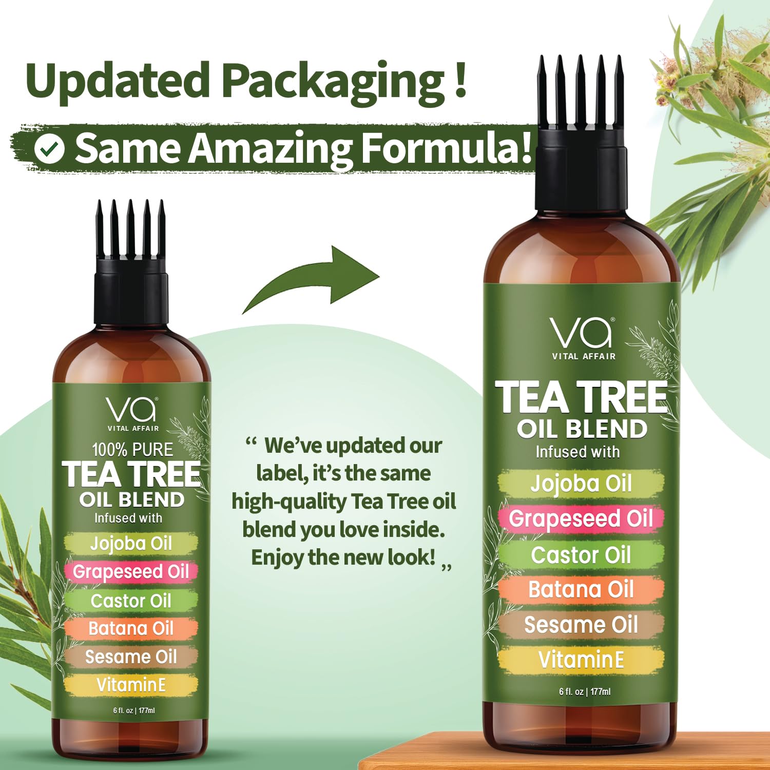 VITAL AFFAIR tea tree oil packaging emphasizes vegan and cruelty-free ethics.