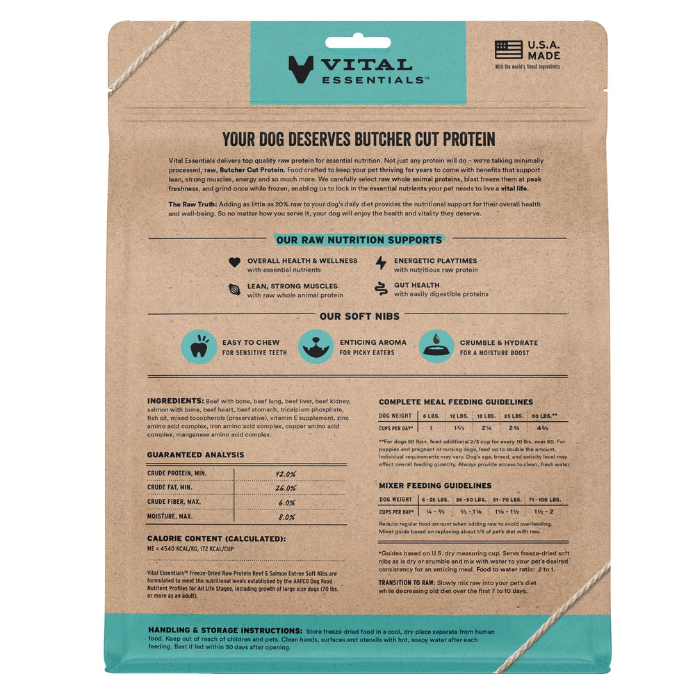 Vital Essentials beef-salmon complete meal shown for protein-rich nutrition