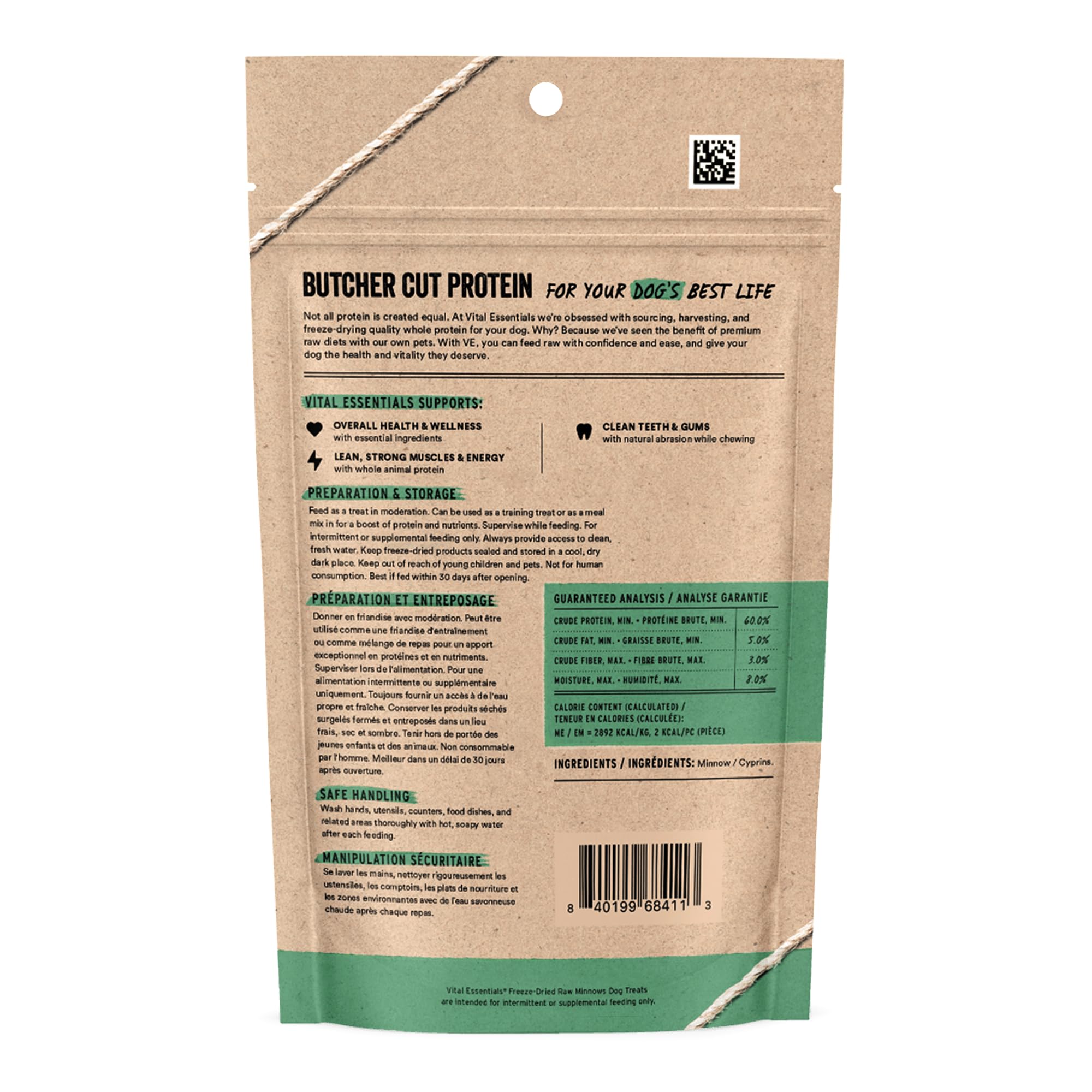 Vital Essentials minnows close up highlighting raw protein and natural texture for dogs