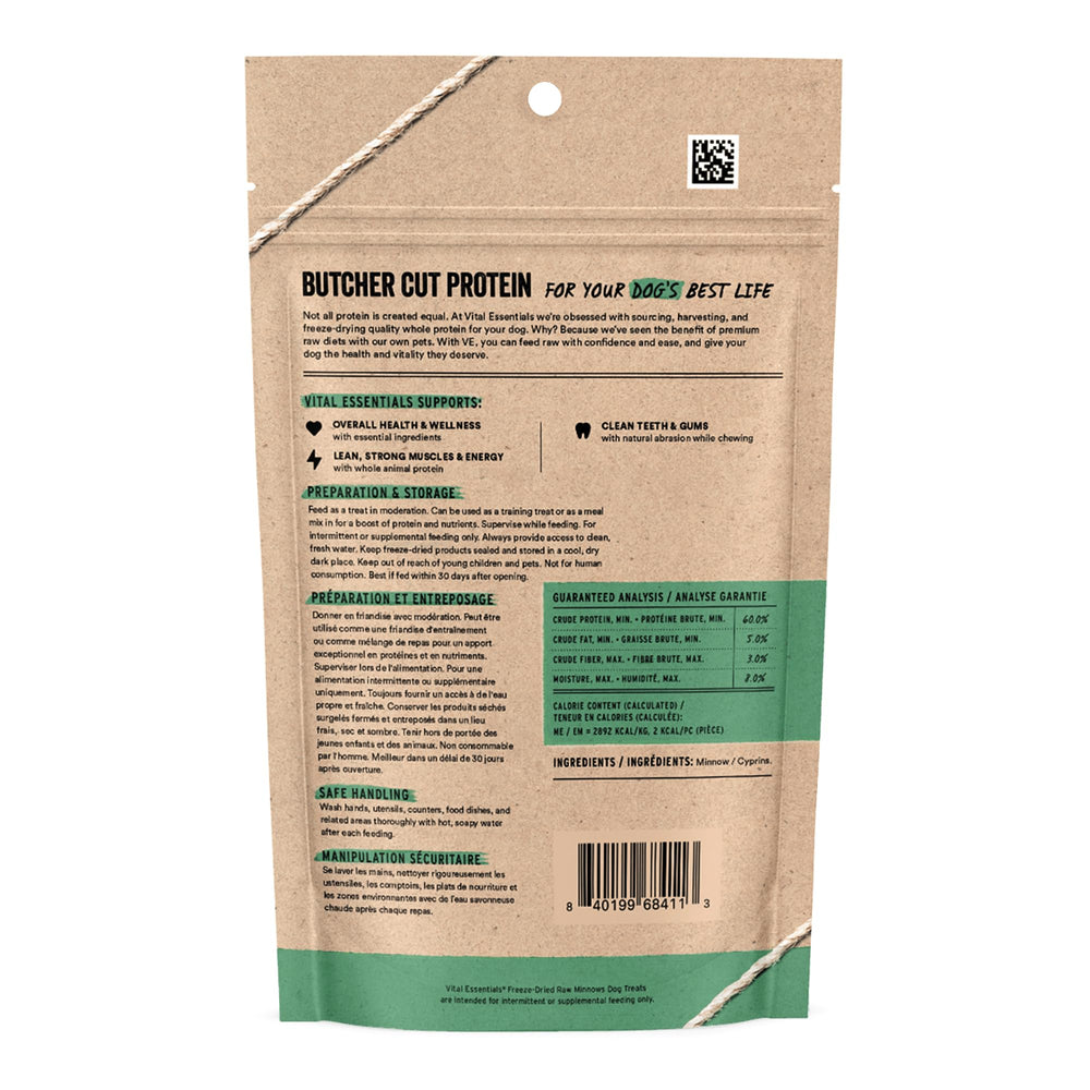 Vital Essentials minnows close up highlighting raw protein and natural texture for dogs