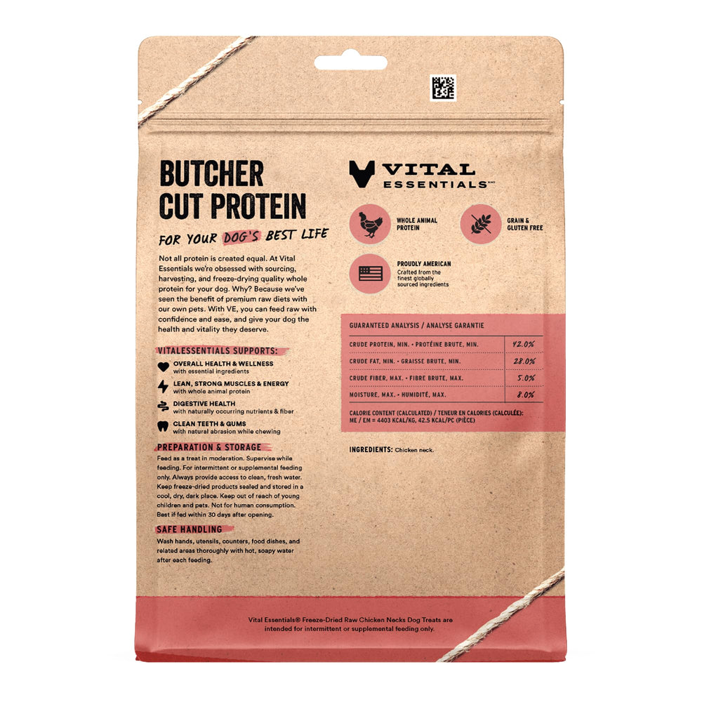 Vital Essentials single-ingredient chicken necks provide a simple, protein-rich snack.