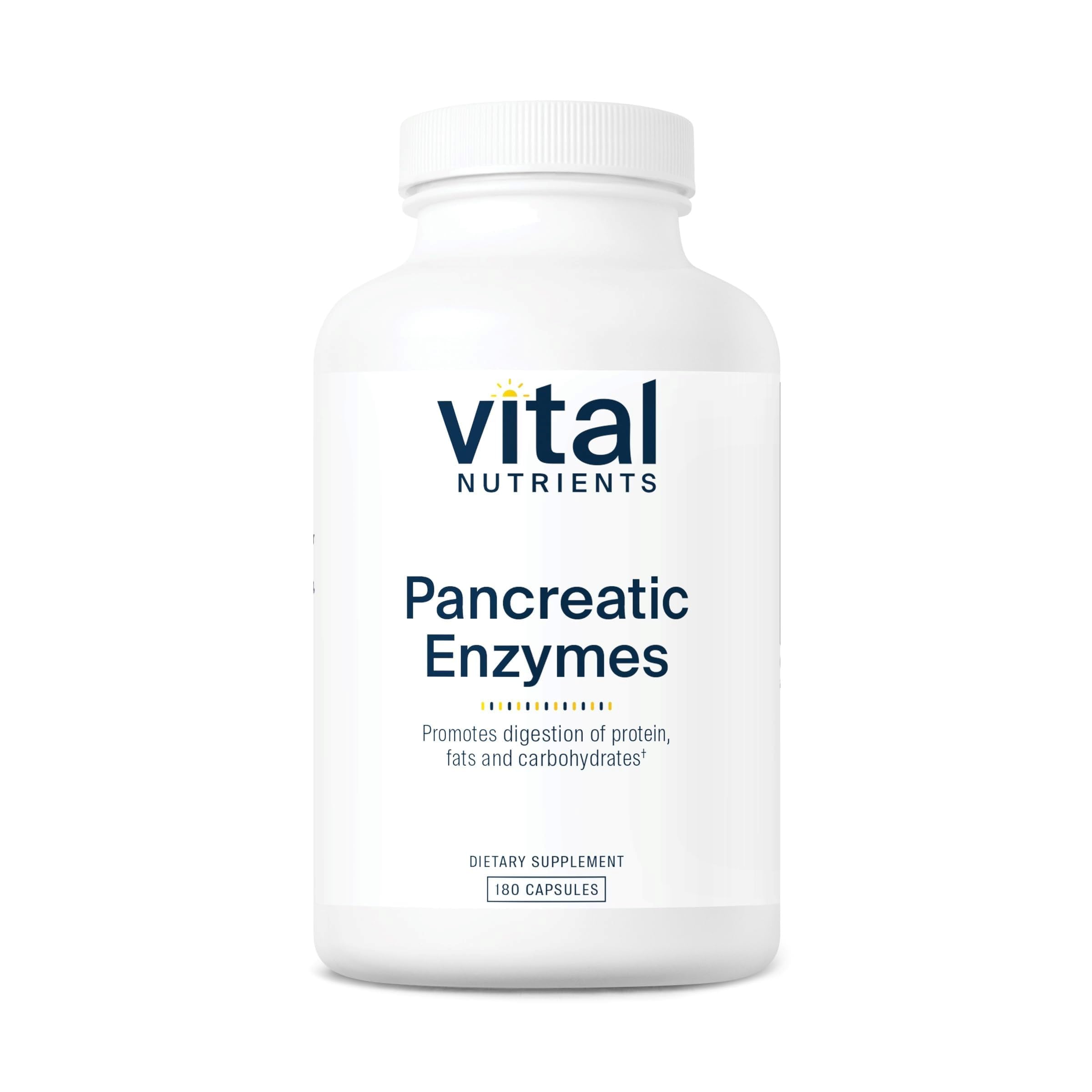 Vital Nutrients Pancreatic Enzymes bottle promotes digestive support during meals