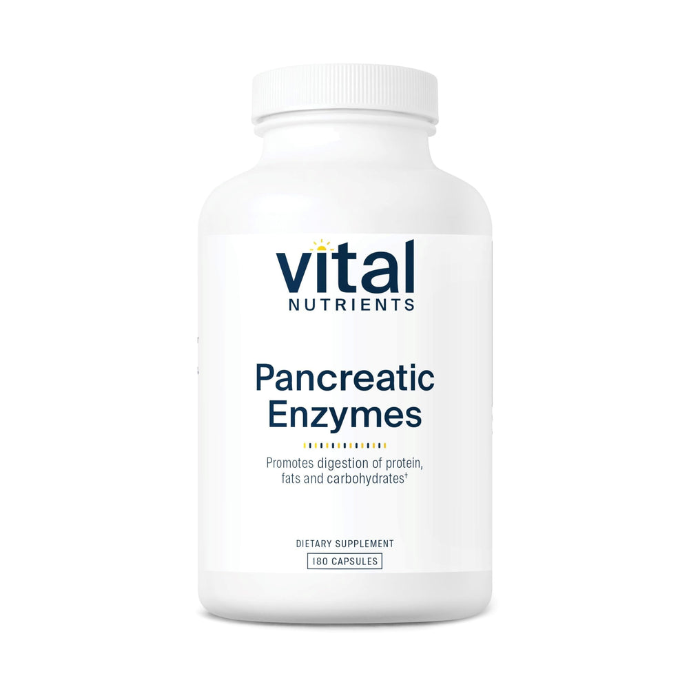 Vital Nutrients Pancreatic Enzymes bottle promotes digestive support during meals