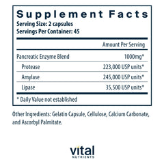 Vital Nutrients Pancreatic Enzymes capsules close-up showing digestion support