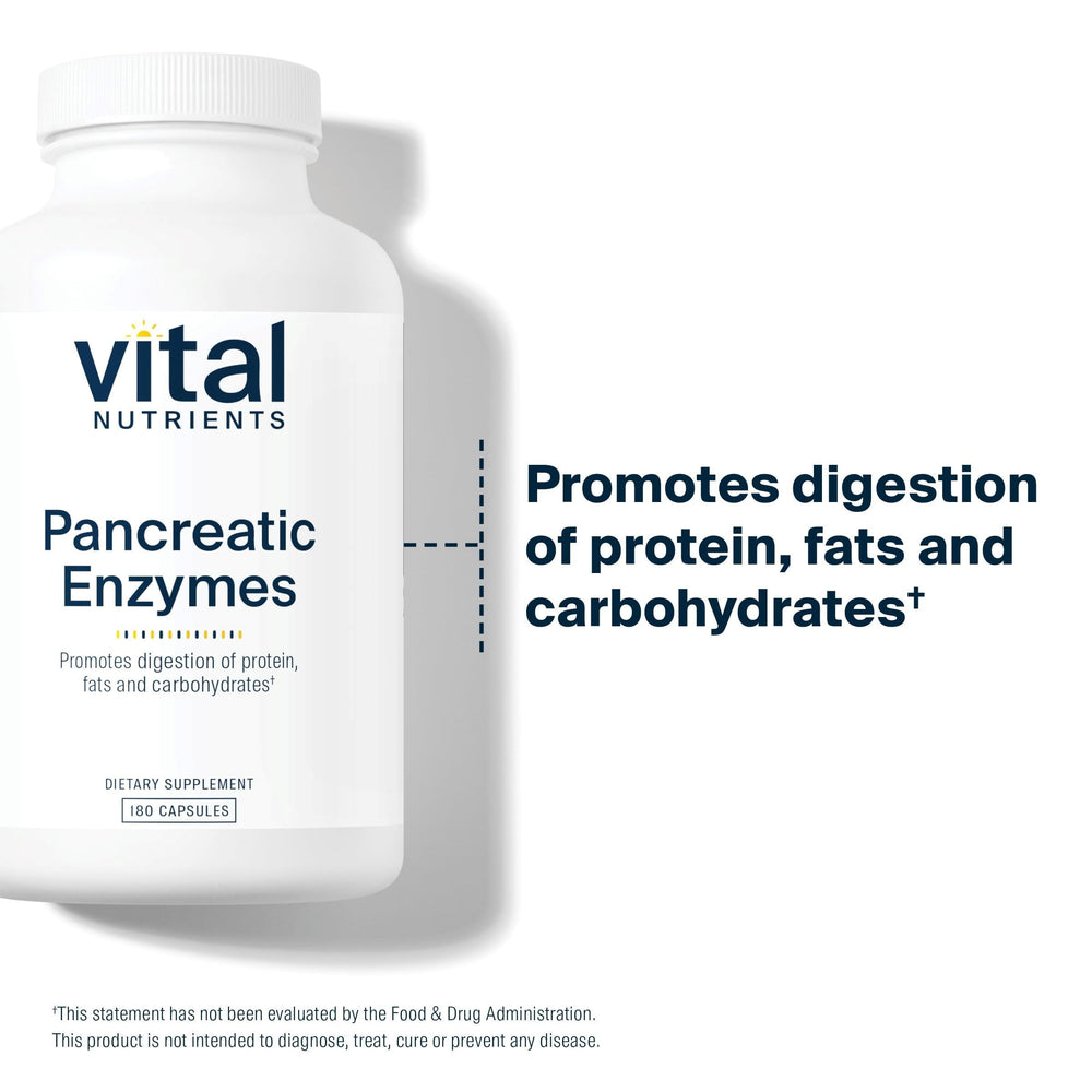 Vital Nutrients Pancreatic Enzymes label highlights clean, allergen-free formula