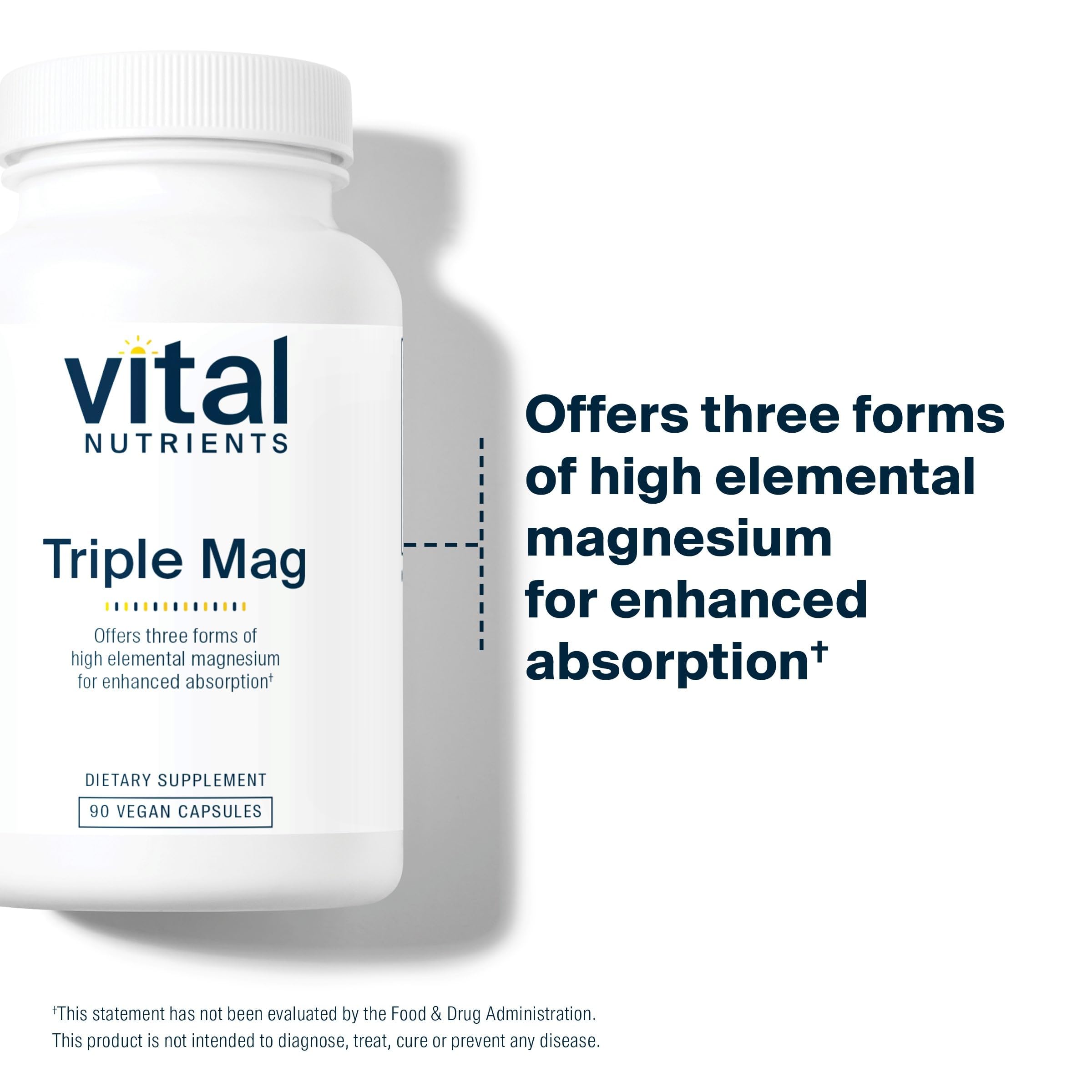 Vital Nutrients Triple Magnesium Complex capsules poured, easy-to-take magnesium for daily support.