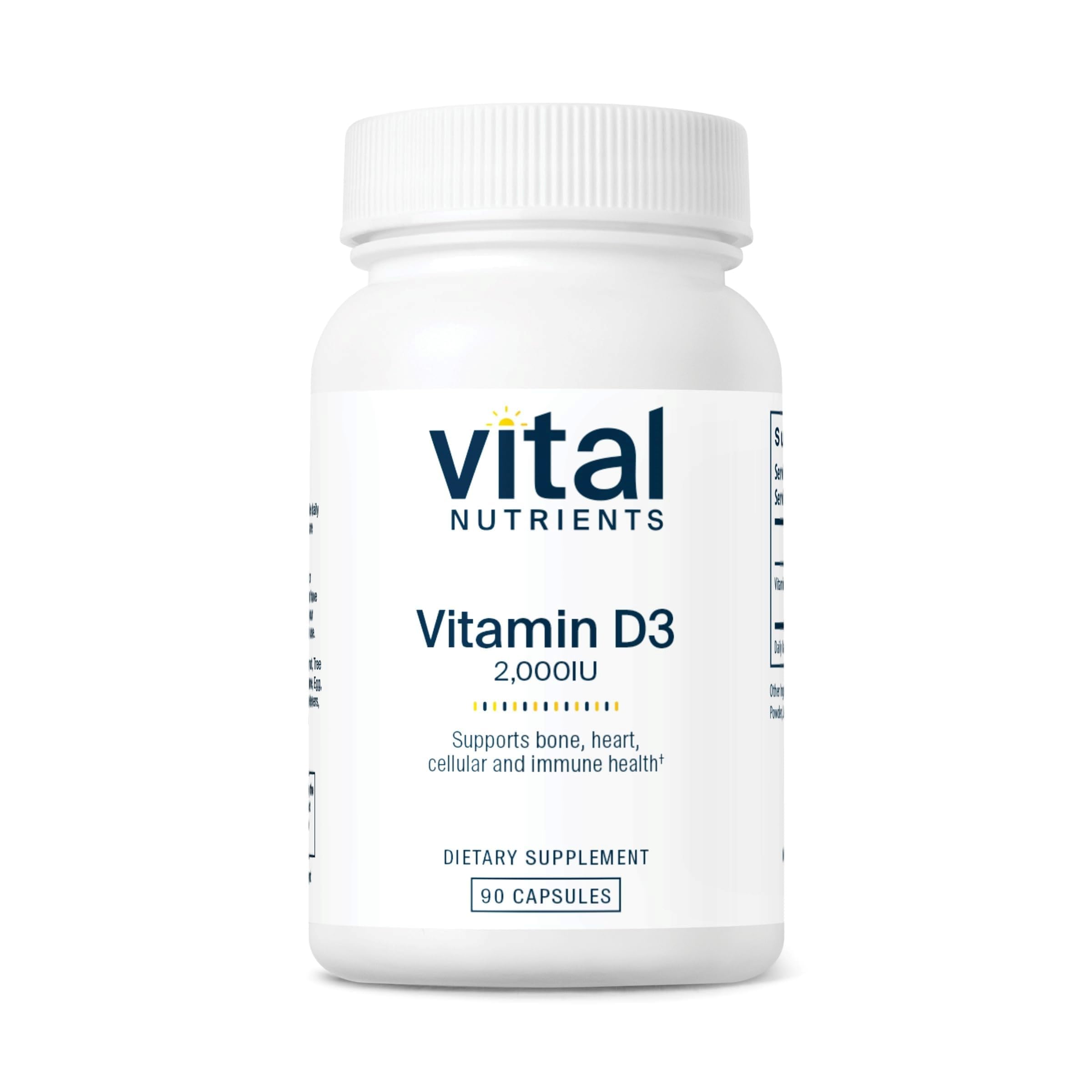 Vital Nutrients Vitamin D3 2000 IU bottle shown for daily use.
