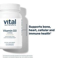 Vital Nutrients Vitamin D3 label close-up with clean, hypoallergenic formula.