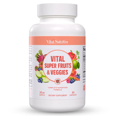 Vital Nutritive Vital Super Fruits & Veggies capsules close-up for daily energy support.