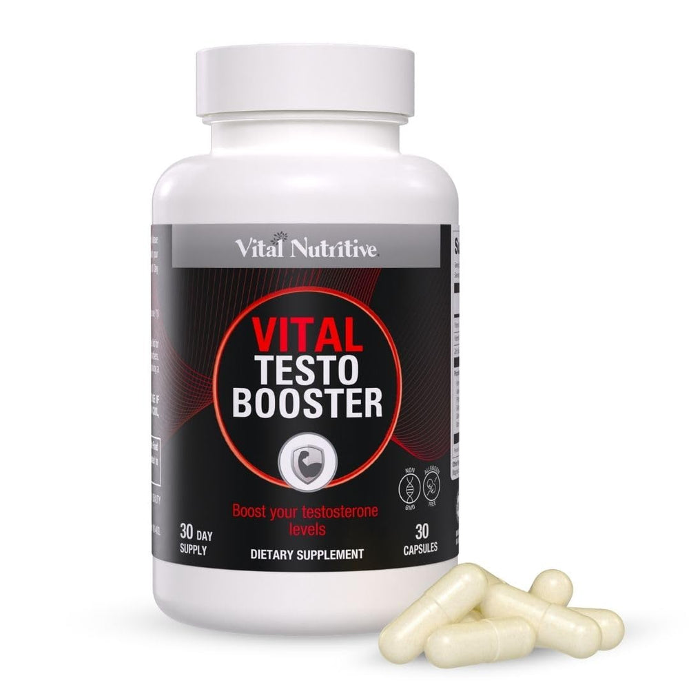 Vital Testo Support bottle front promoting daily energy and stamina.