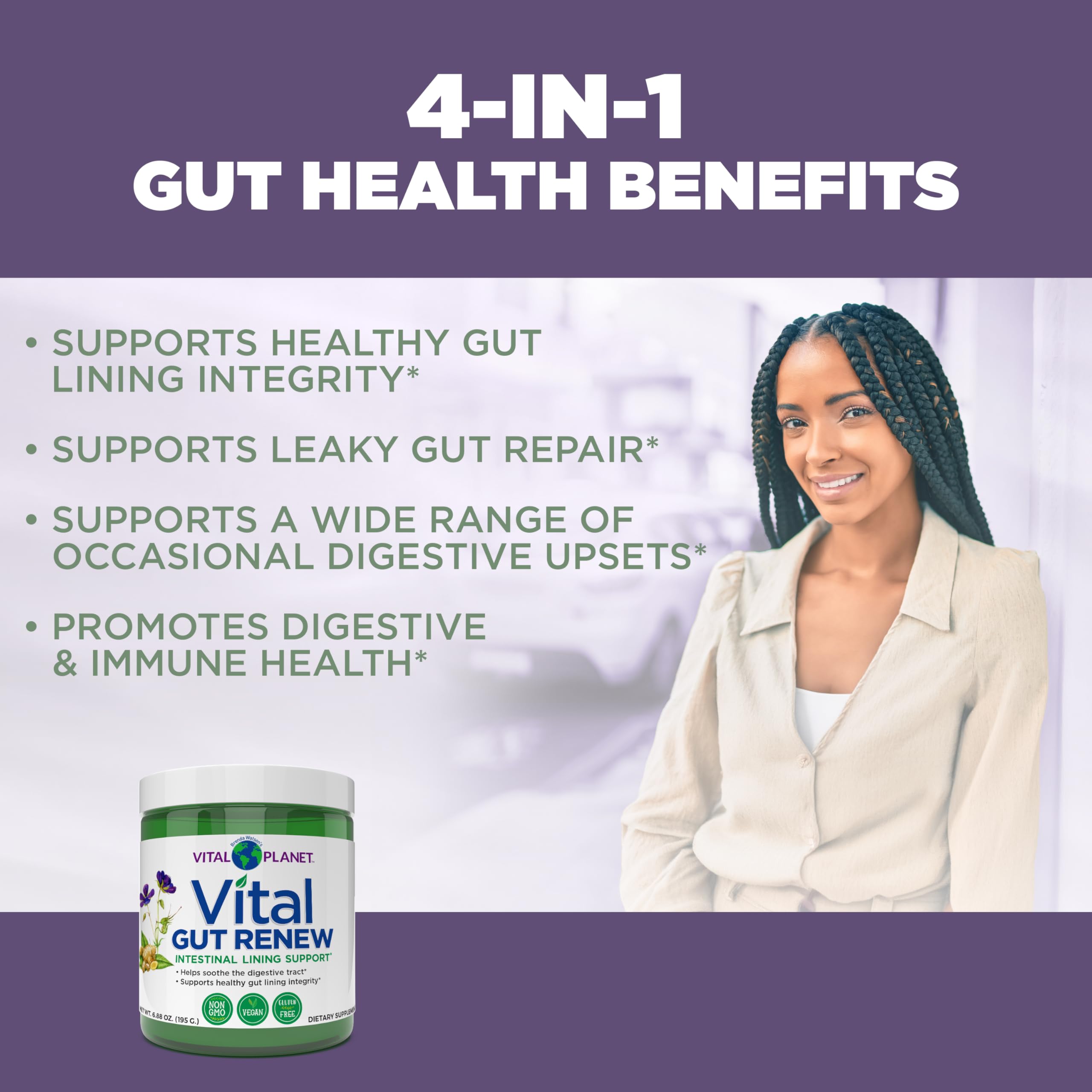 Vital Planet Vital Gut Renew on kitchen counter implies convenient daily routine