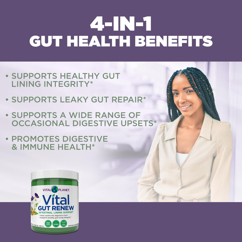 Vital Planet Vital Gut Renew on kitchen counter implies convenient daily routine