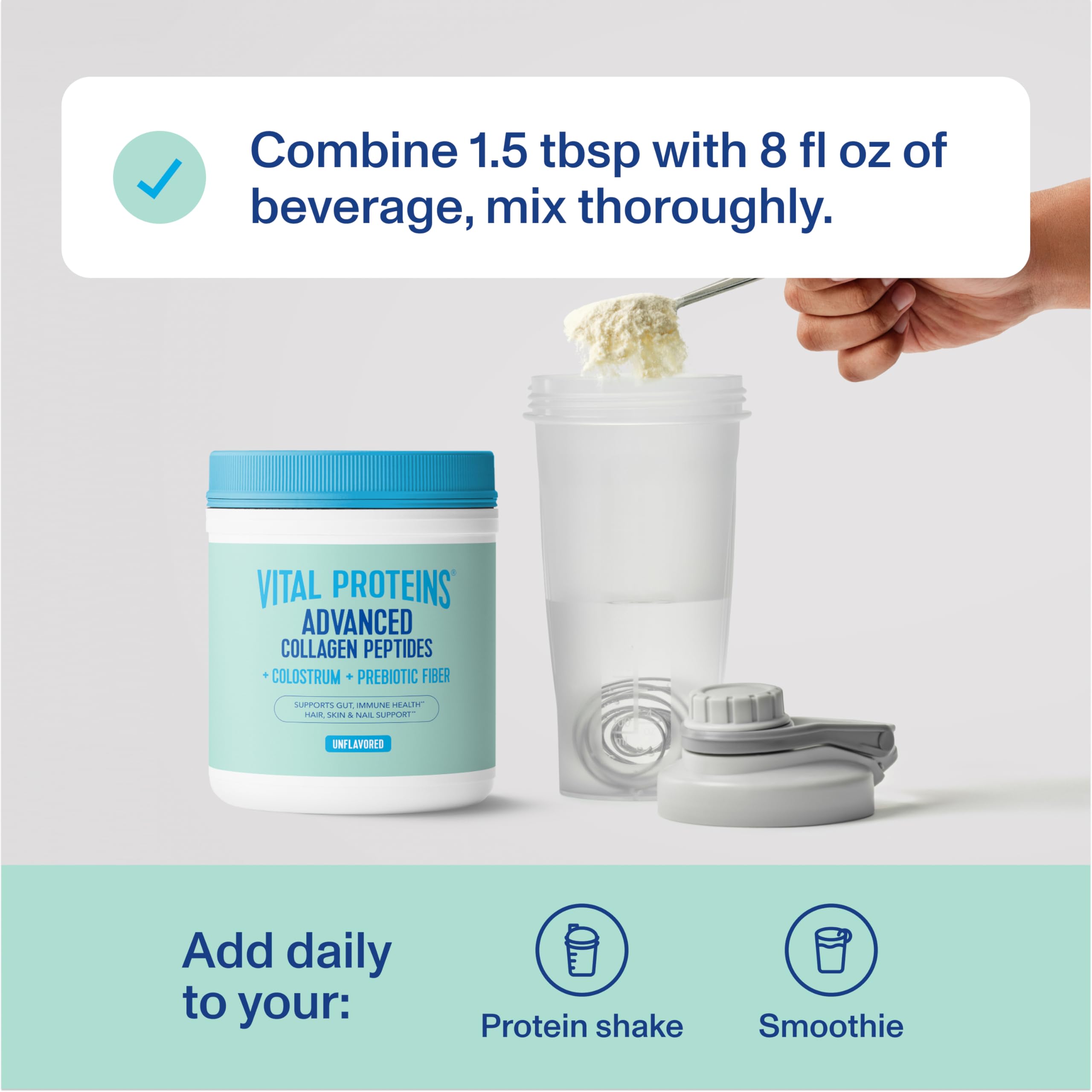 Colostrum packaging on Vital Proteins product emphasizing gut-friendly ingredients.