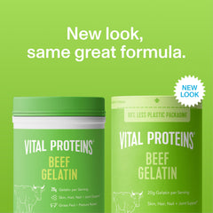 Vital Proteins Beef Gelatin Powder unflavored beside measuring spoons for versatile cooking.