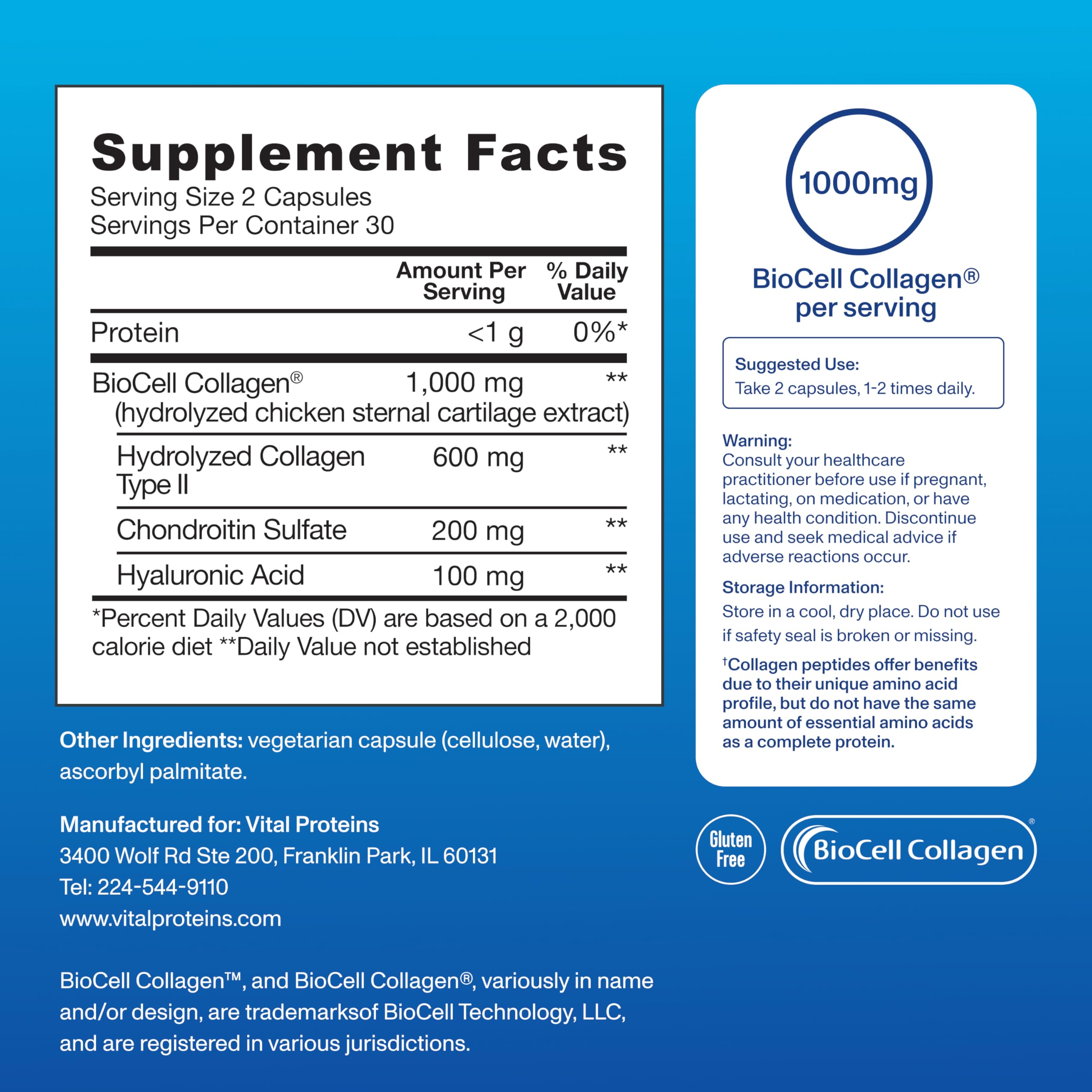 Vital Proteins BioCell Collagen label detail communicates quality and ingredients.