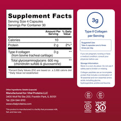 Vital Proteins Cartilage Collagen serving info graphic showing 4 capsules per serving
