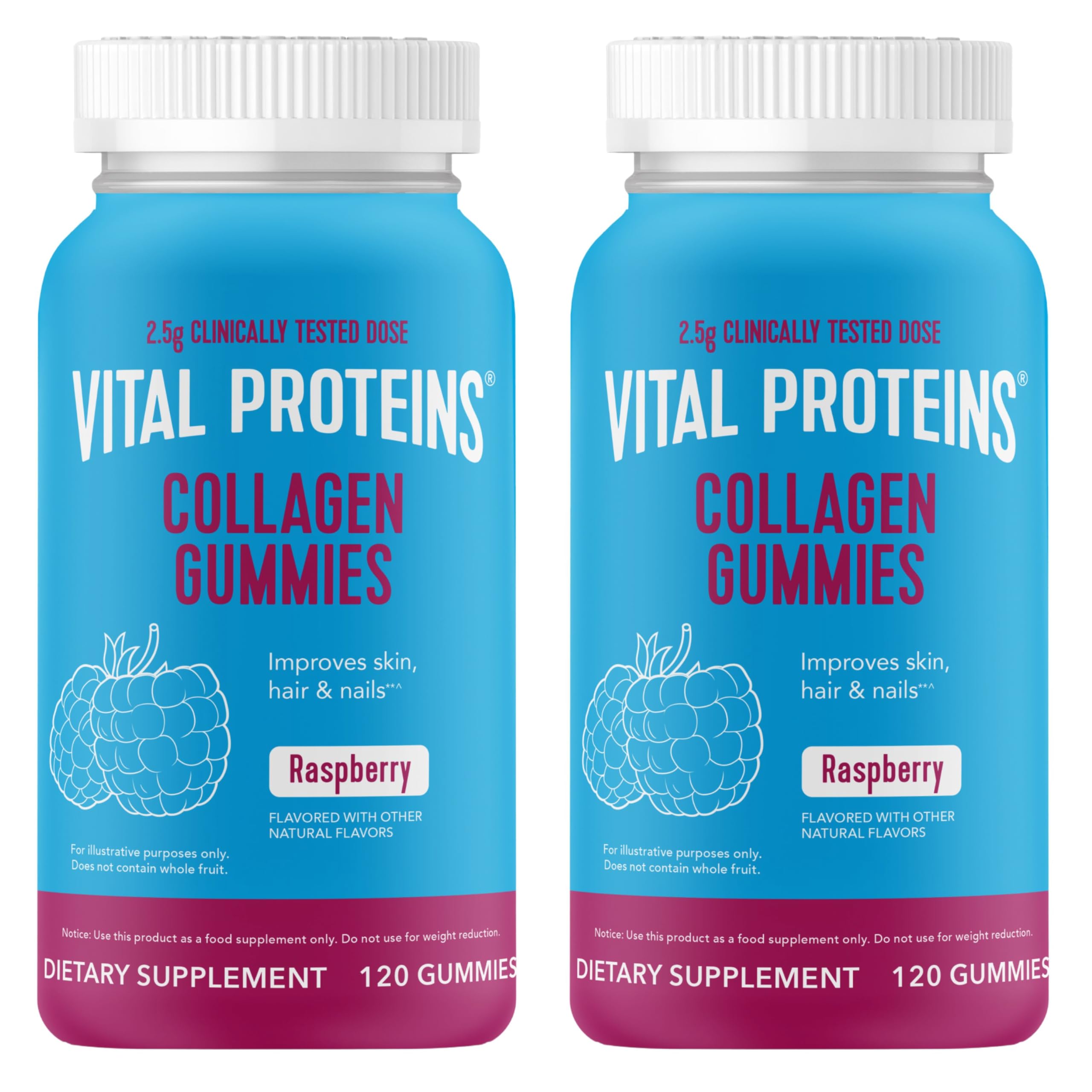 Vital Proteins Collagen Gummies raspberry bottle for daily skin and hair support.