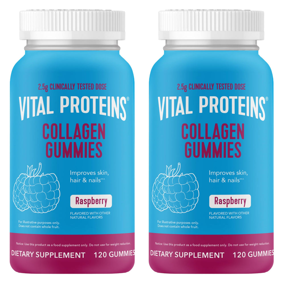 Vital Proteins Collagen Gummies raspberry bottle for daily skin and hair support.