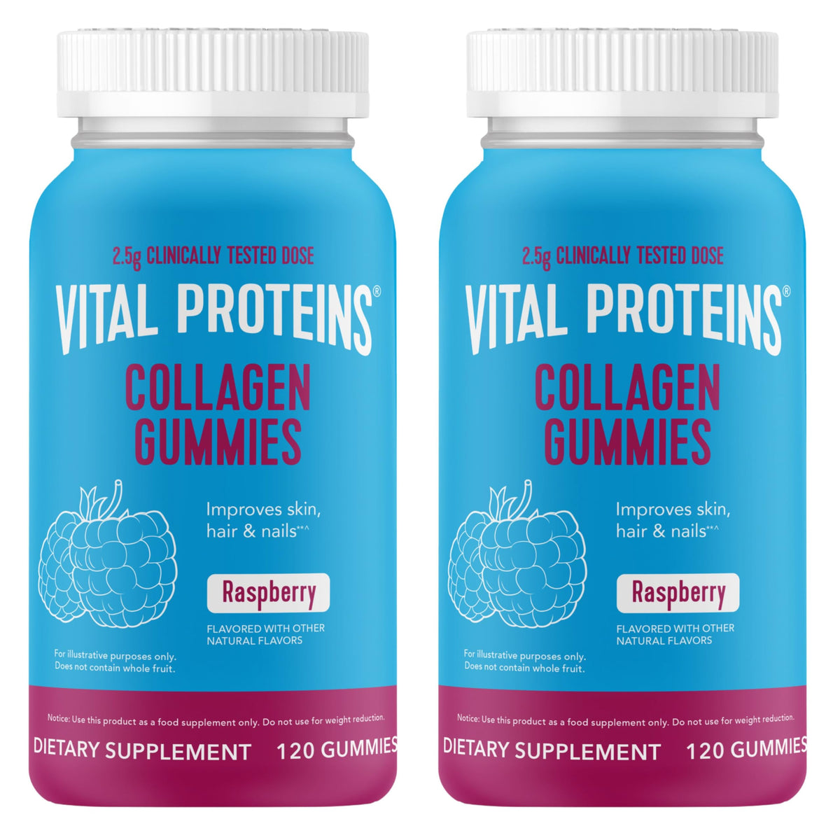 Vital Proteins Collagen Gummies raspberry bottle for daily skin and hair support.