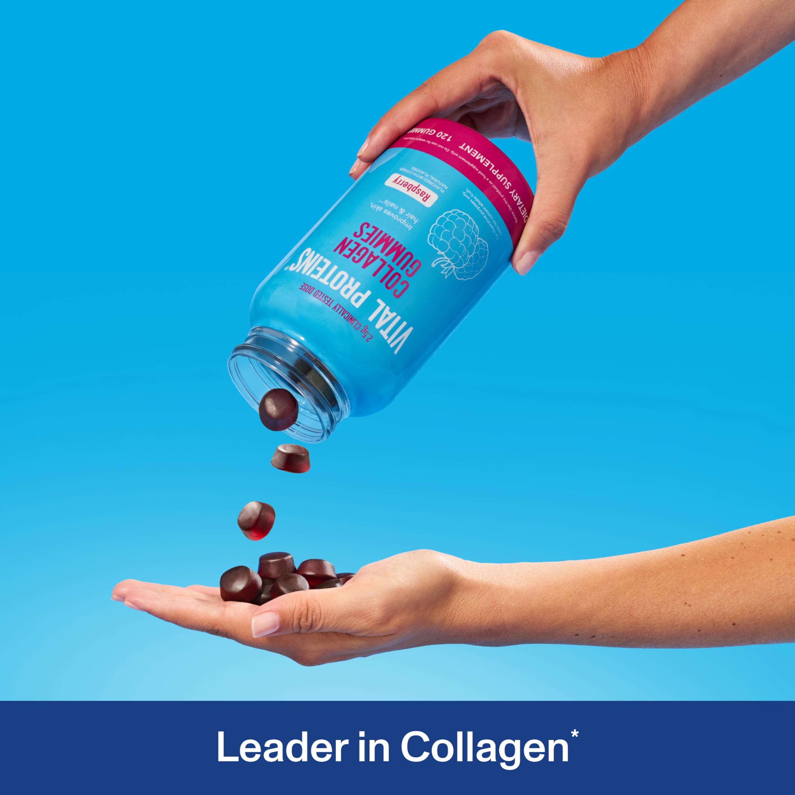Vital Proteins collagen gummies in hand highlight convenient daily intake.
