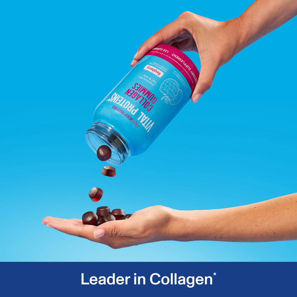 Vital Proteins collagen gummies in hand highlight convenient daily intake.