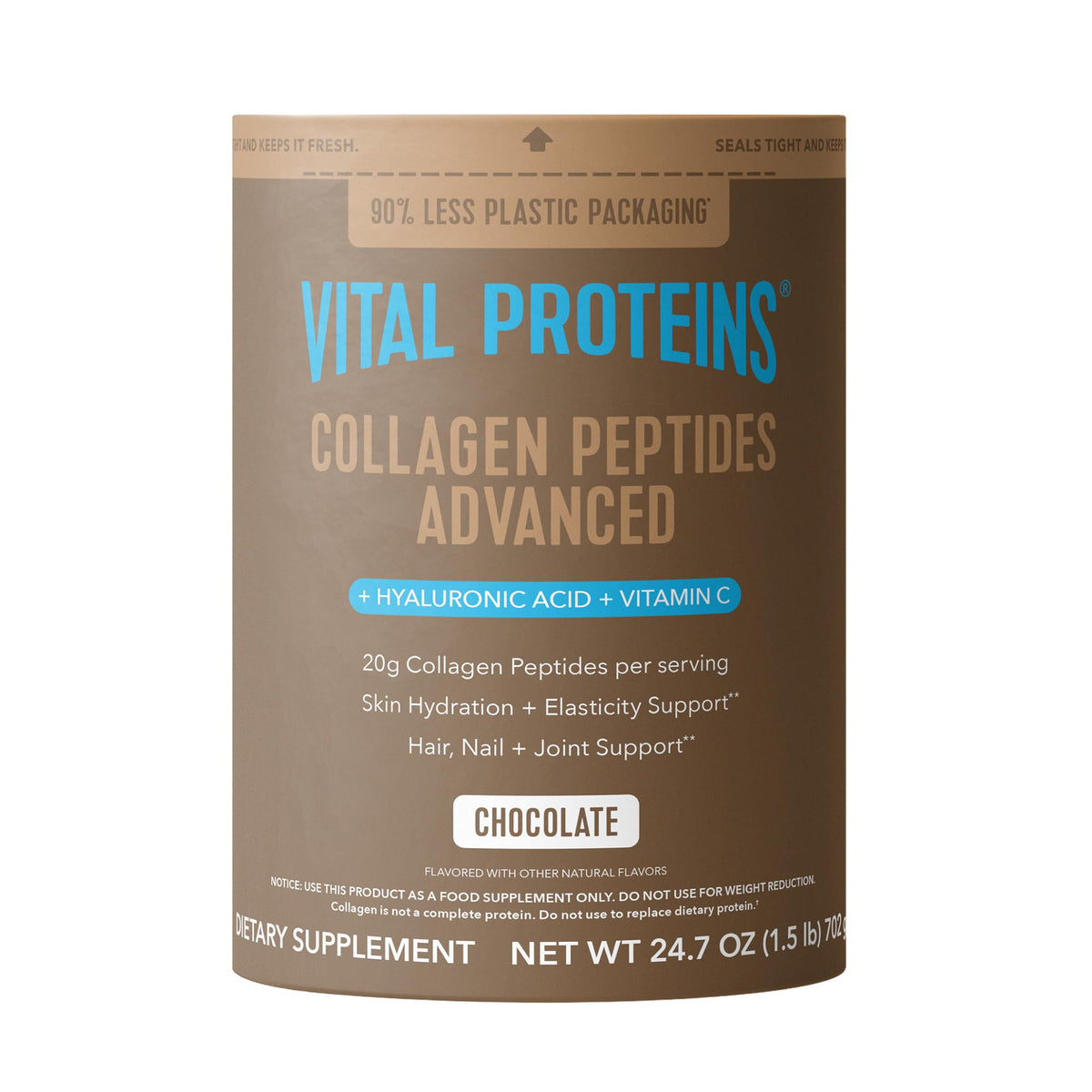 Vital Proteins Collagen Peptides Advanced bottle shown, supporting skin hydration and joint health.