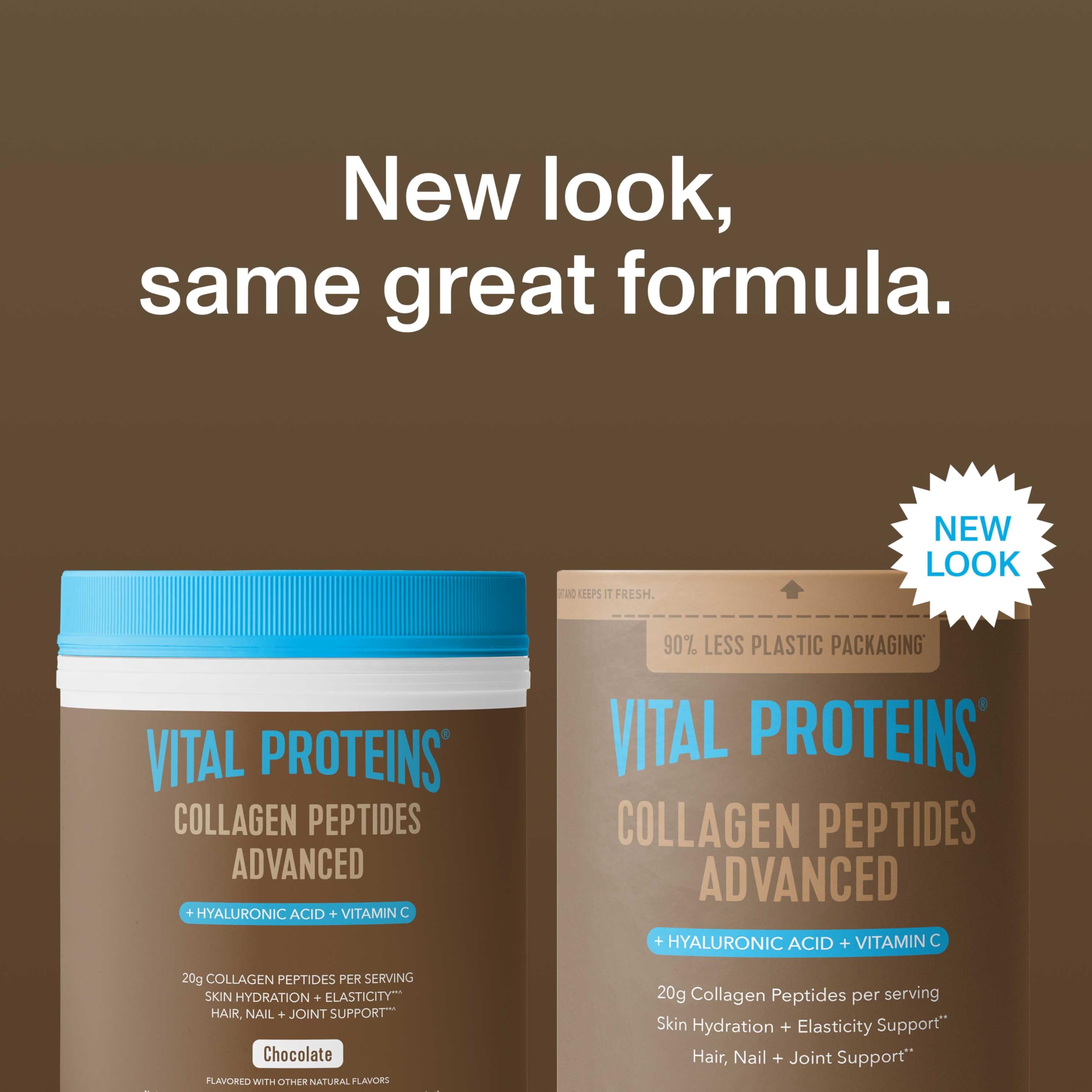 Vital Proteins scoop beside jar illustrating easy daily addition to drinks.