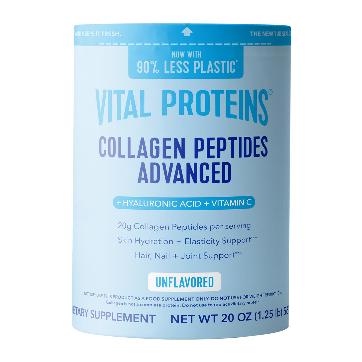 Vital Proteins Collagen Peptides Advanced tub on counter shows premium daily collagen support