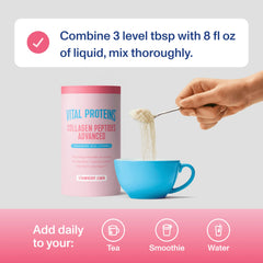 Vital Proteins Collagen Peptides Advanced vitamin C and hyaluronic acid icons plus nourishment