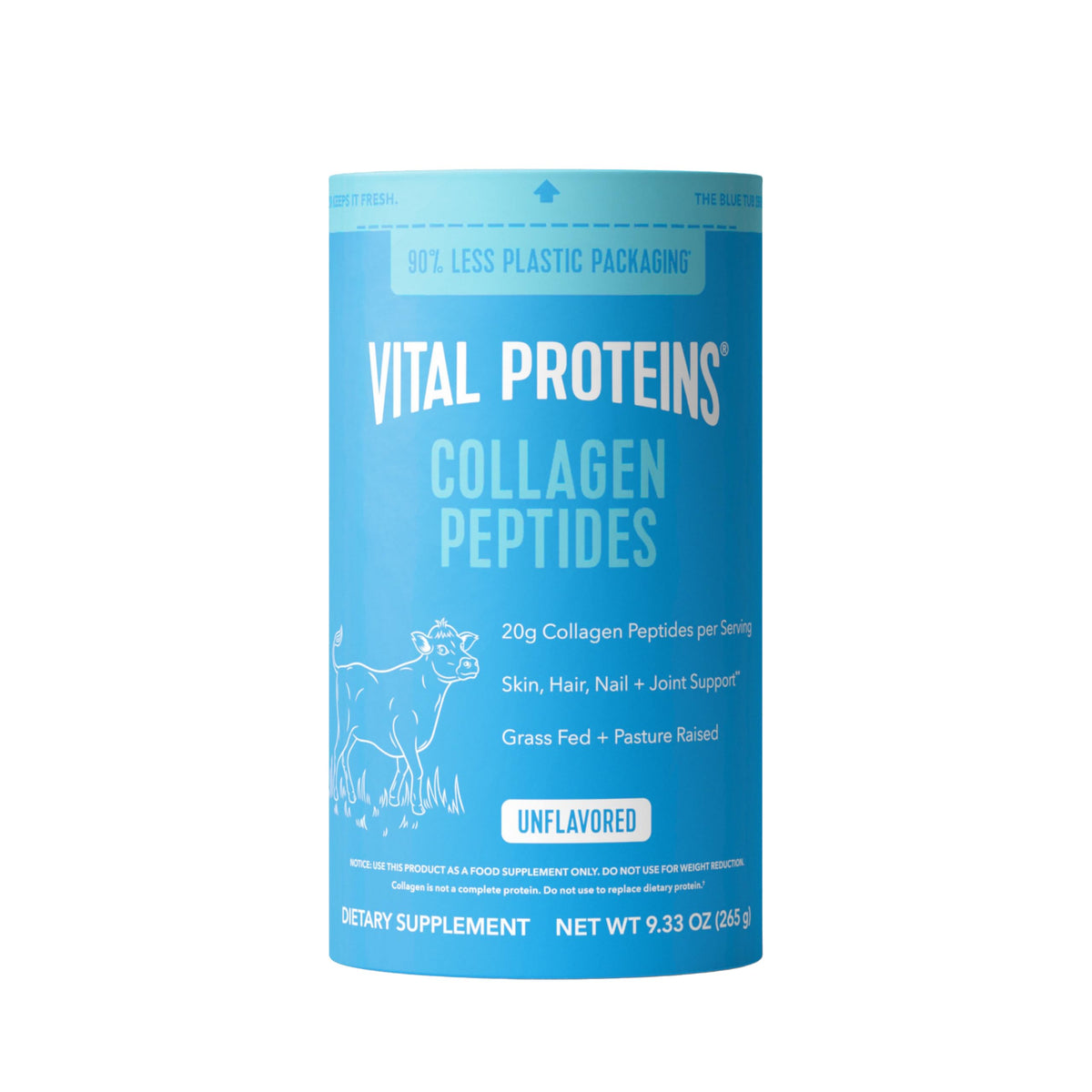 Vital Proteins Collagen Peptides bottle on counter supports hair and skin vitality.