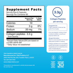 Vital Proteins collagen peptides label featuring paleo and Whole30-friendly features