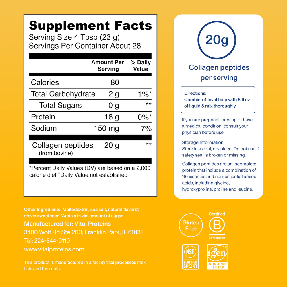 Vital Proteins Collagen Peptides grass-fed powder from pasture-raised cows.