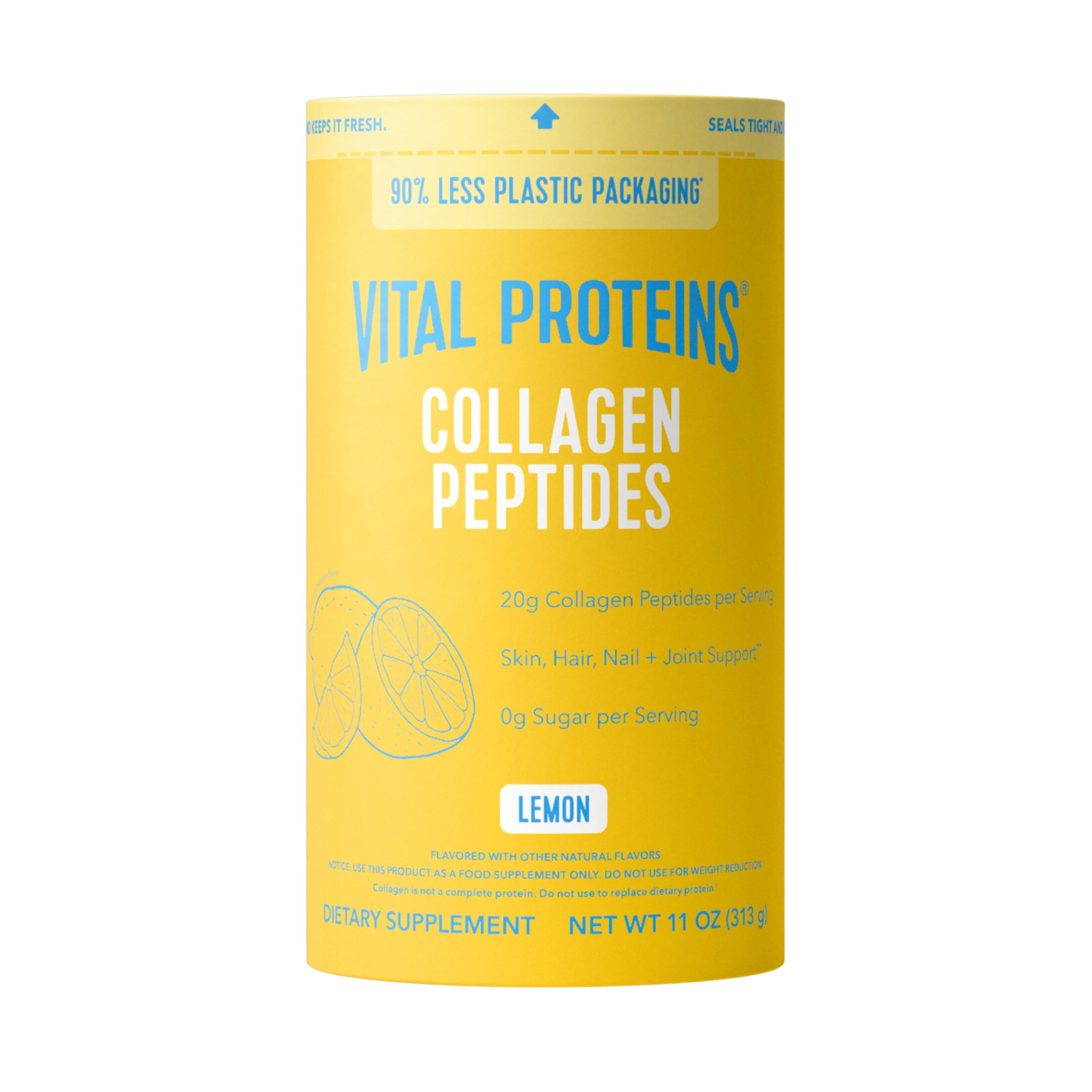 Vital Proteins Collagen Peptides Lemon jar on kitchen shelf ready to mix