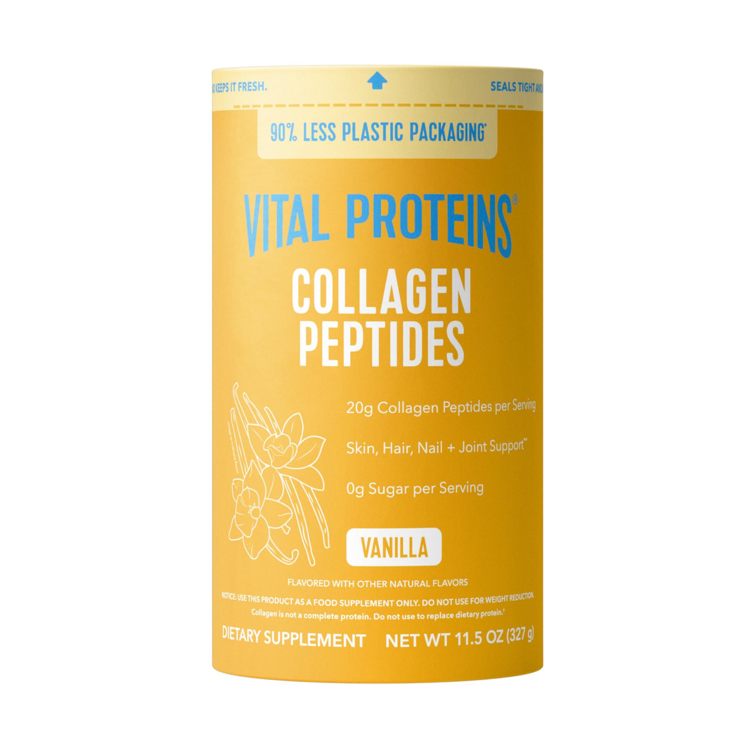Vital Proteins collagen peptides vanilla bottle pouring into coffee for daily beauty routine