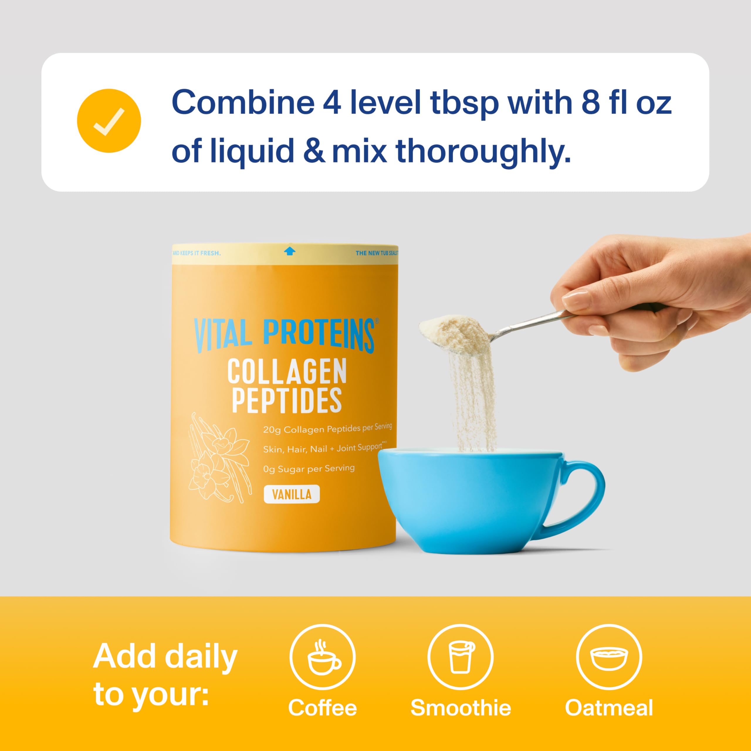 Vital Proteins Collagen Peptides scoop and label for easy dosing.