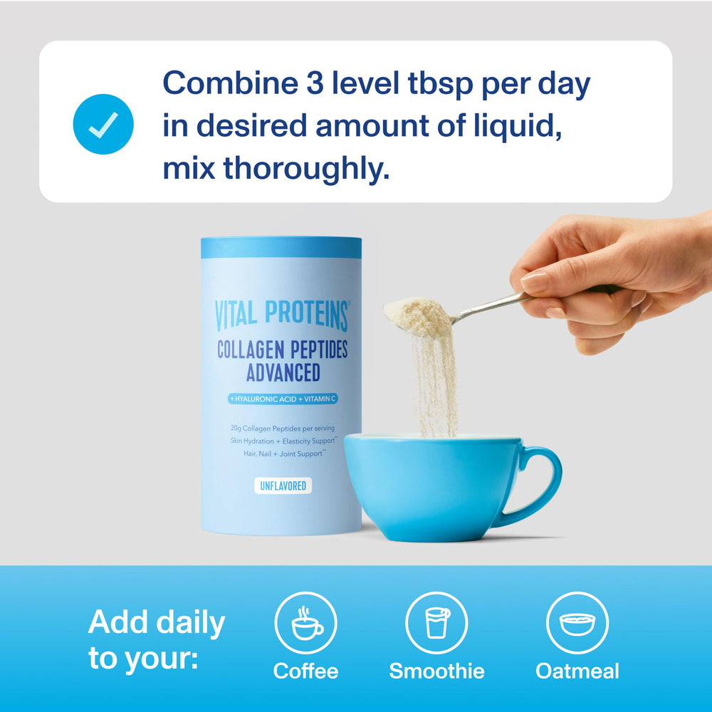 Vital Proteins Collagen Peptides Unflavored glass with powder dissolving smoothly.