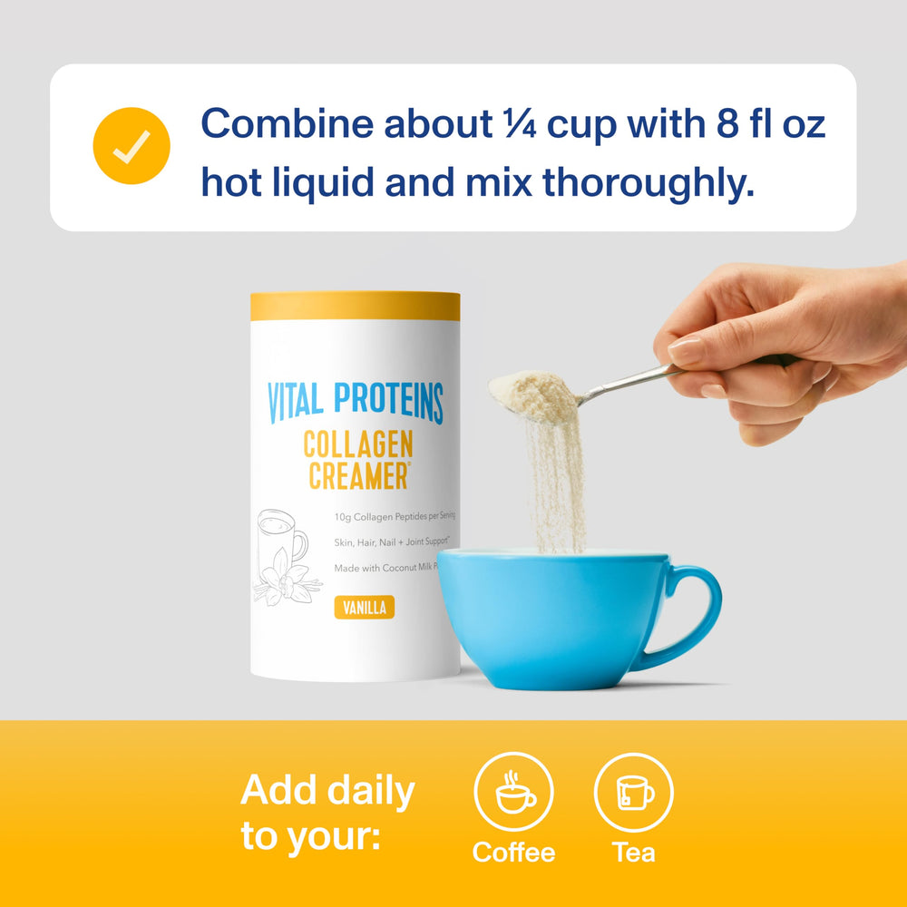 Cup of coffee with vanilla collagen creamer showcasing creamy texture and aroma.