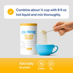 Cup of coffee with vanilla collagen creamer showcasing creamy texture and aroma.