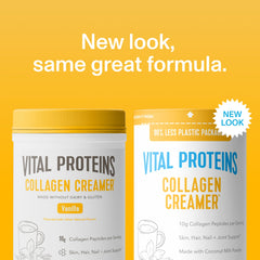Scoop of Vital Proteins vanilla collagen peptides ready to mix for daily hair, skin, nails support.