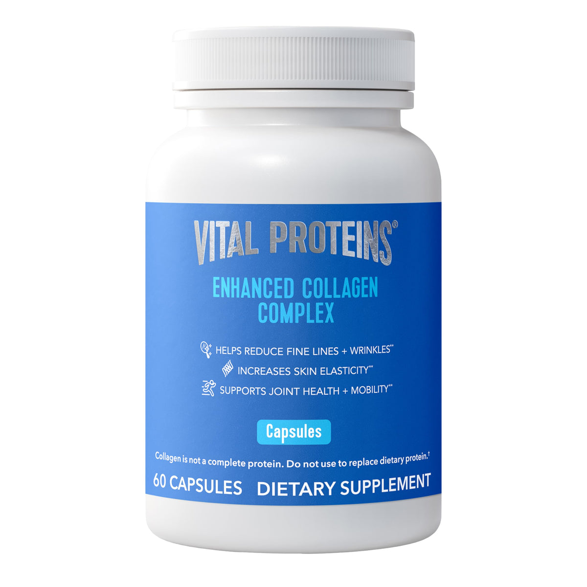Vital Proteins Enhanced Collagen Capsules bottle highlights BioCell for skin and joints support.