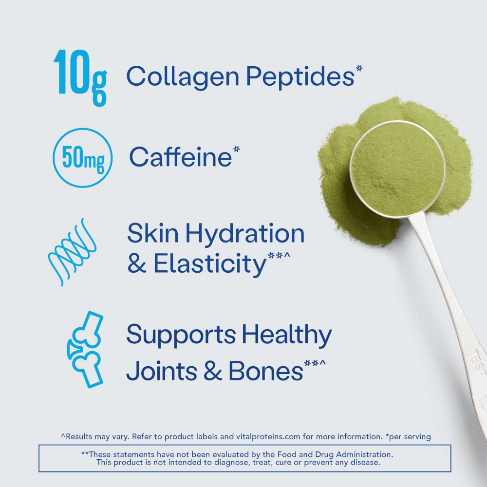 Vital Proteins Matcha Collagen jar with scoop, antioxidant-rich daily ritual.