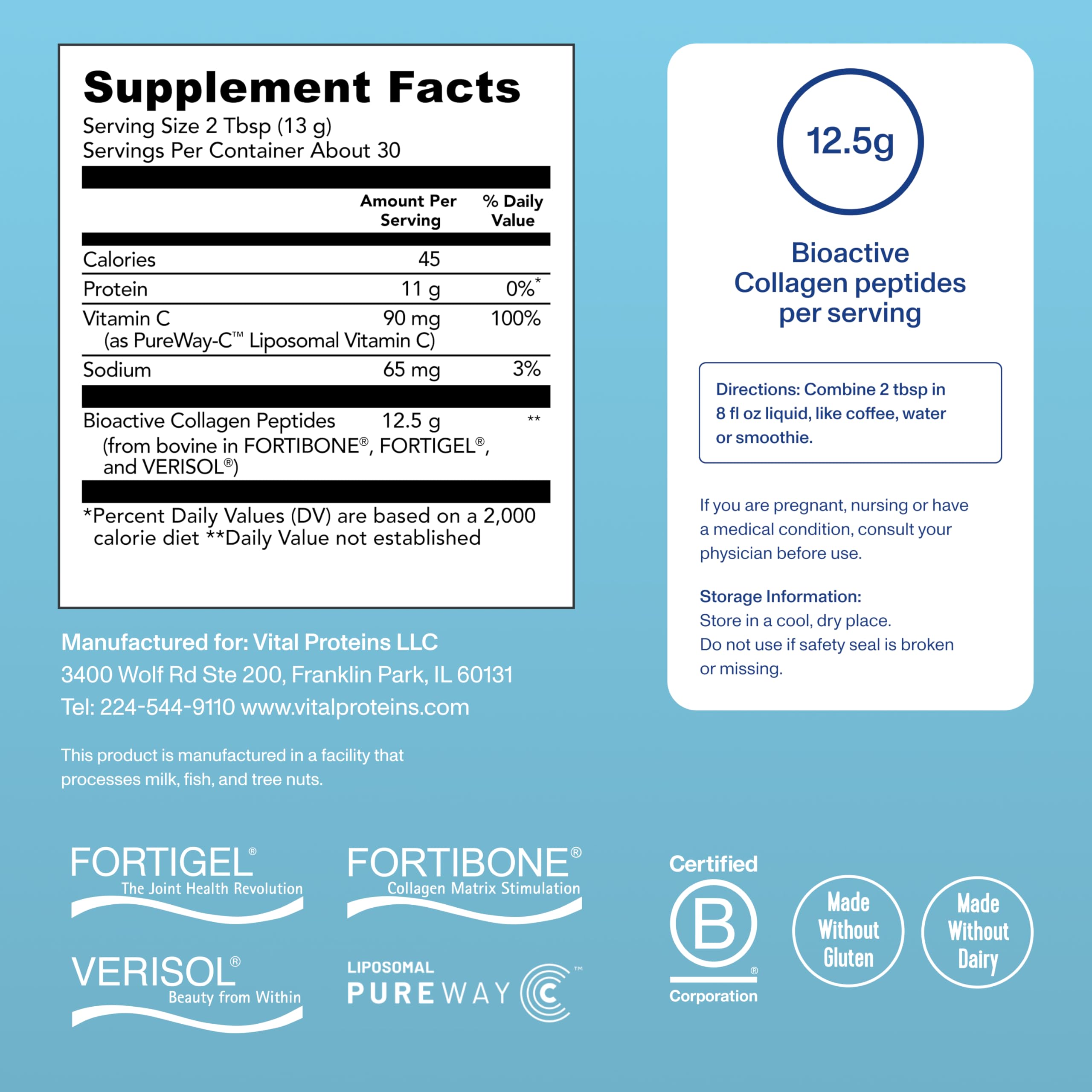 Vital Proteins Professional label closeup emphasizes clean ingredients and gluten-free formula