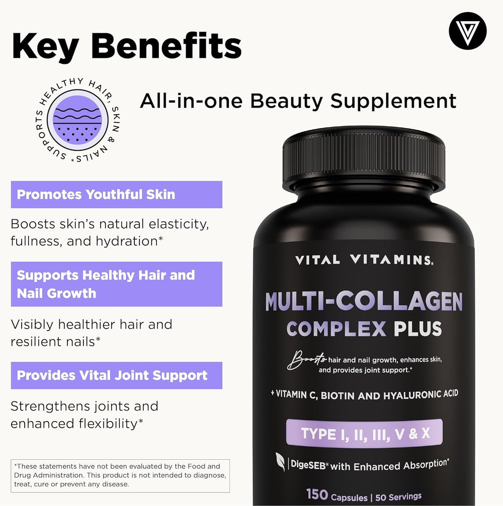 Close-up of capsules with biotin and hyaluronic acid components for elasticity and hydration.