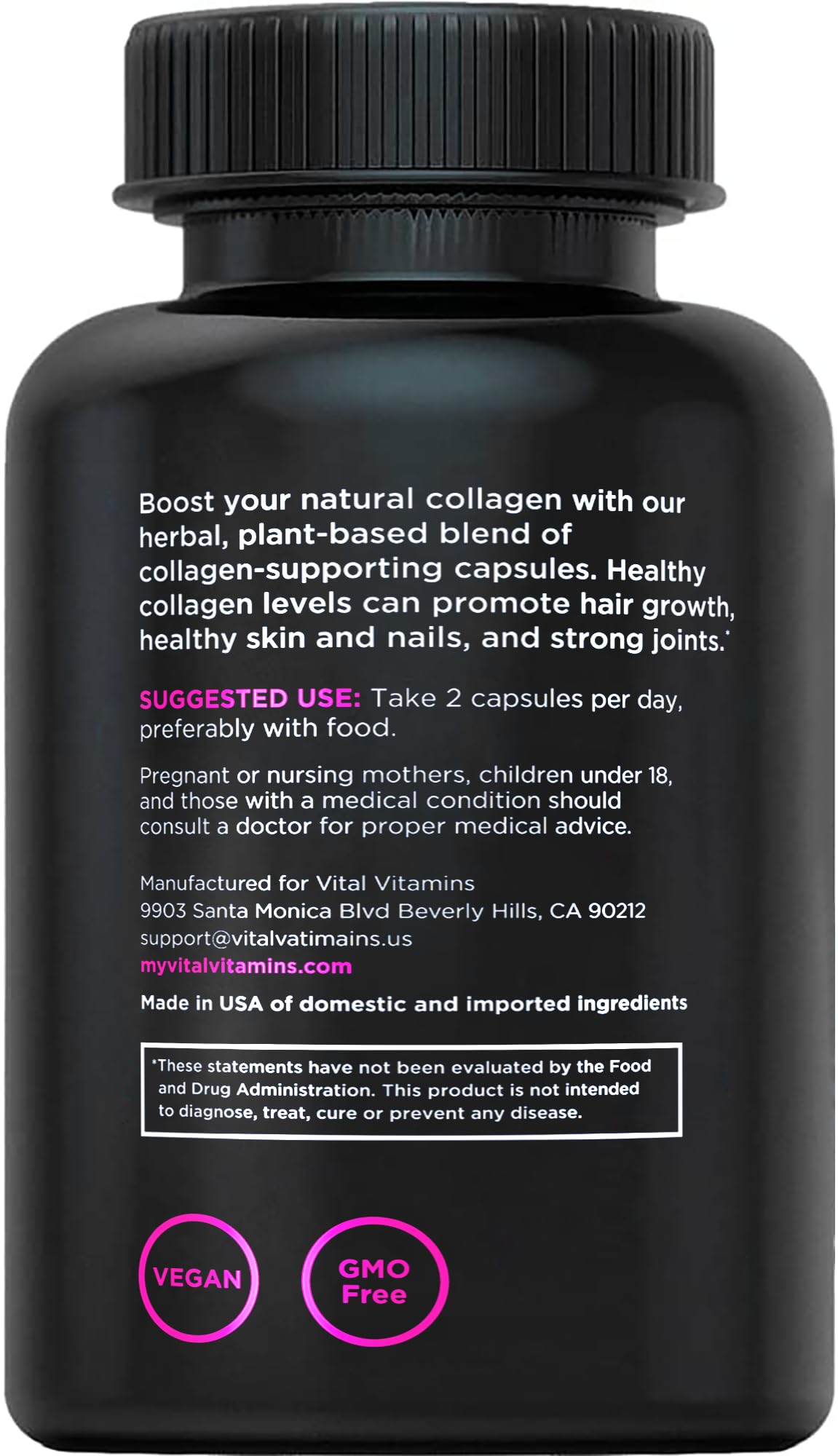 Vital Vitamins Vegan Collagen Booster eco-friendly packaging highlights sustainable production.