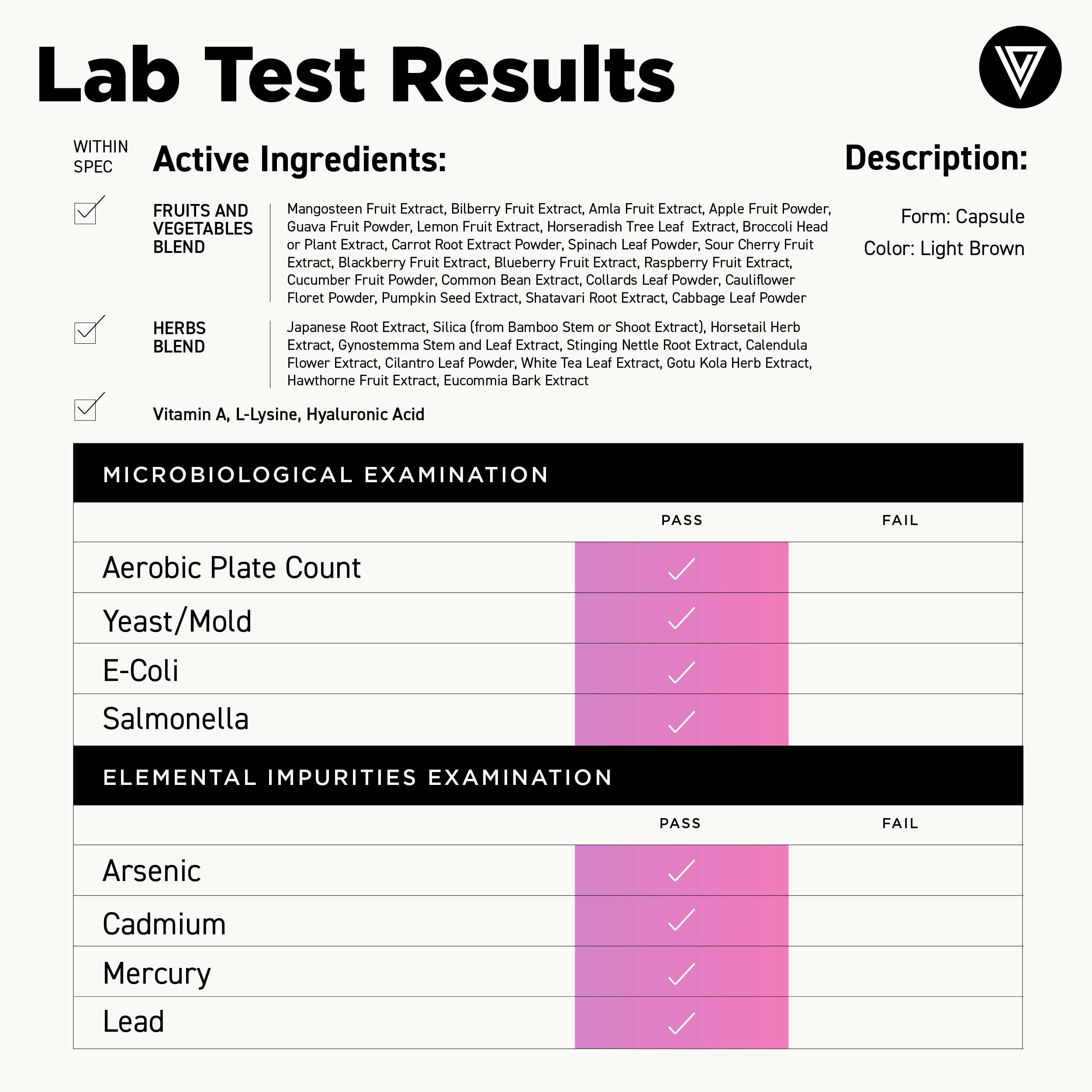 Vital Vitamins Vegan Collagen Booster silica ingredient panel showing plant-based collagen support.