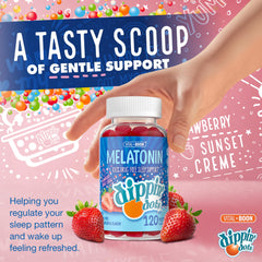 Vital+Boon Dippin Dots bottle-ingredients detailing real fruit pectin and natural flavor.